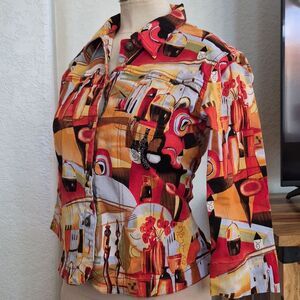 Kaktus Abstract Pattern Cotton Jacket Sz Medium